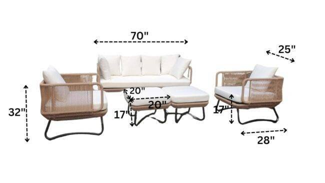 Outdoor 7 Seater Beige Rope Sofa Conversation Set With Ottomans - Image 3