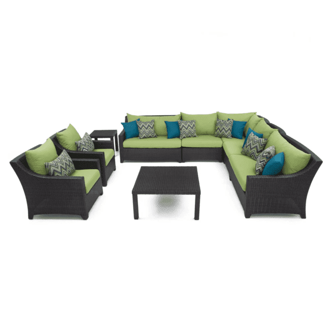 Rattan Waterproof Outdoor 9 Seater Sectional Sofa Set with Side and Center Table(Dark Brown & Green) - Image 7