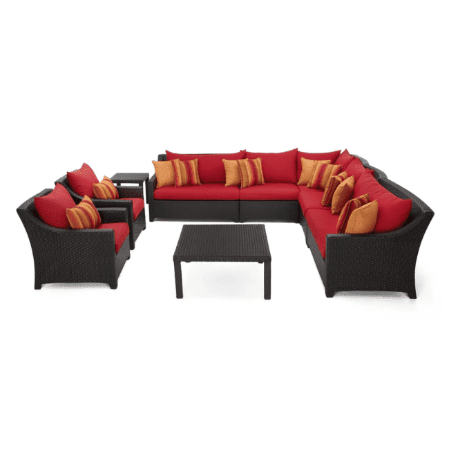 Outdoor Wicker 9 Seater Sectional Sofa Conversation Set with Side and Center Table (Dark Brown & Red) - Image 7