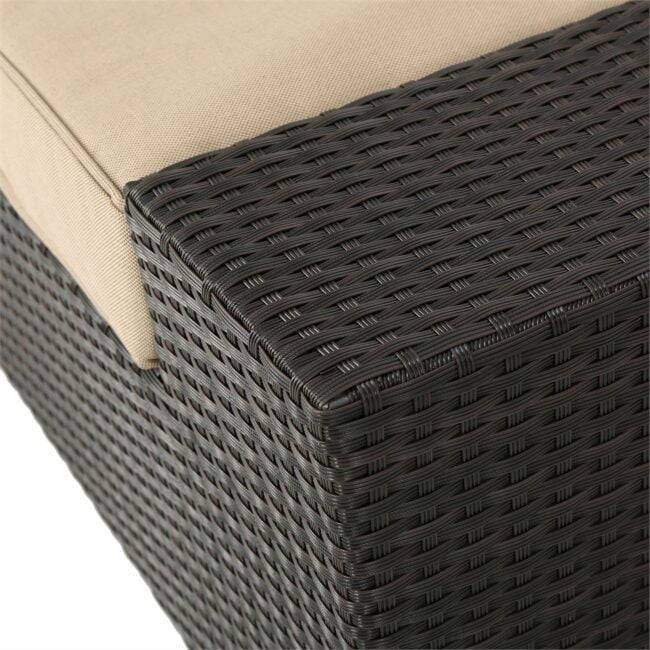 Outdoor L-Shape Wicker Patio Sectional Conversation Set & Coffee Table (Dark Brown & Cream) - Image 6