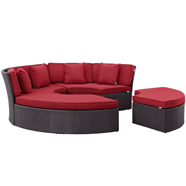 Wicker Outdoor Patio Round Daybed With Coffee Table(Dark Brown & Red) - Image 6
