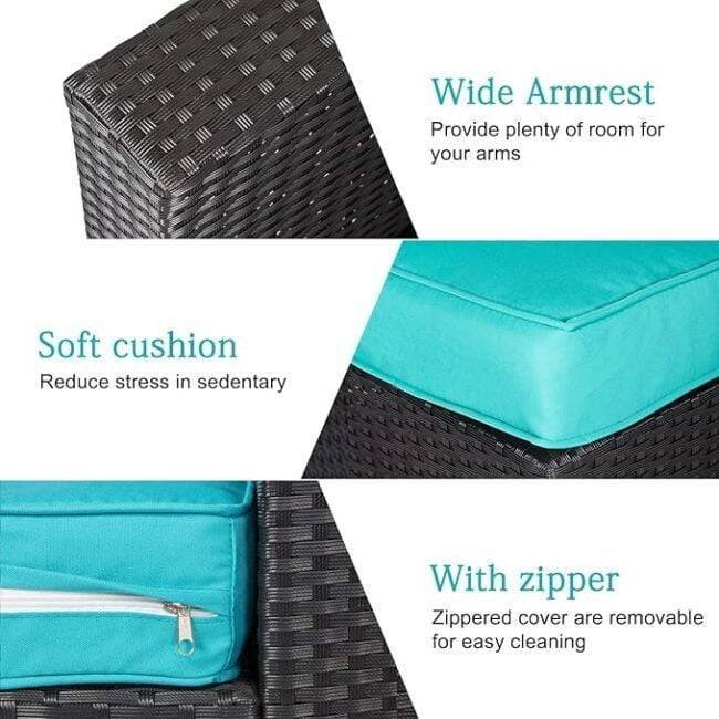 Outdoor Rattan Wicker Furniture for Garden Patio Terrace All Weather Proof Black & Sky-blue - Image 7