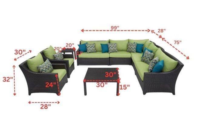 Rattan Waterproof Outdoor 9 Seater Sectional Sofa Set with Side and Center Table(Dark Brown & Green) - Image 2