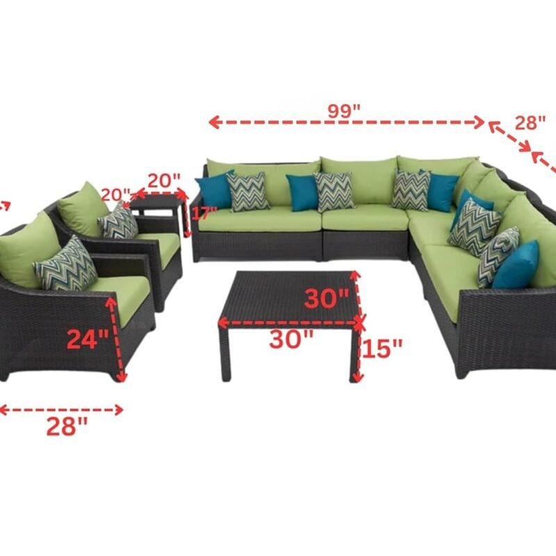 Rattan Waterproof Outdoor 9 Seater Sectional Sofa Set with Side and Center Table(Dark Brown & Green) - Image 2