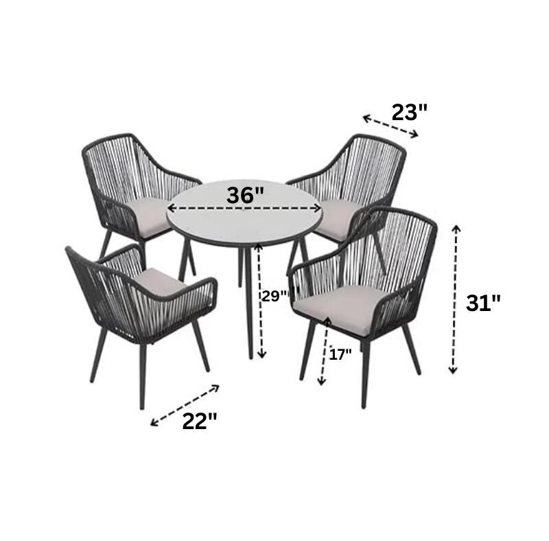 Outdoor Rope 5 Piece Dining Set(Black & Grey) Table Top: Without glass - Image 2