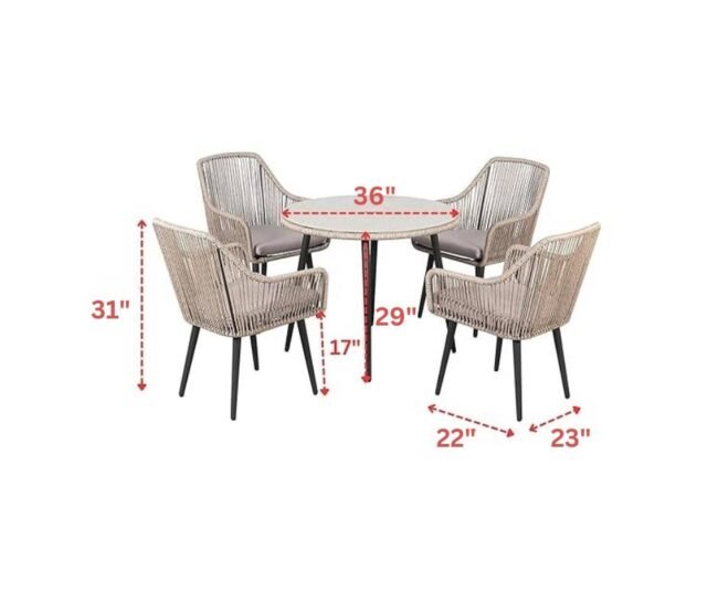 Outdoor Rope 5 Piece Dining Set(Beige & Grey) Table Top: Without glass - Image 2