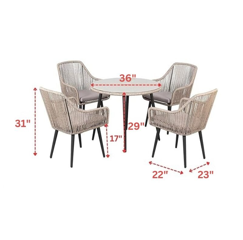 Outdoor Rope 5 Piece Dining Set(Beige & Grey) Table Top: Without glass - Image 2