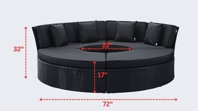 Wicker Outdoor Patio Round Daybed With Coffee Table(Dark Brown & White) - Image 2