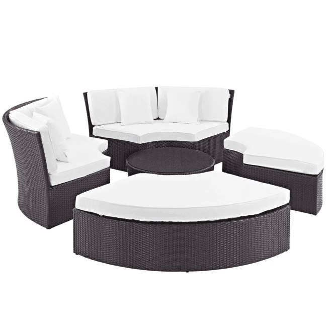Wicker Outdoor Patio Round Daybed With Coffee Table(Dark Brown & White) - Image 4