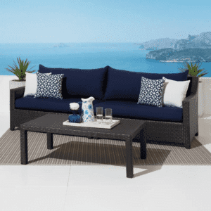 Dark Brown 3-Seater Outdoor Rattan Wicker Loveseat Couch Furniture with Waterproof Cushioned Sofa and Center Table