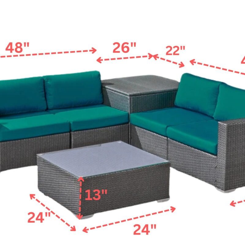 Outdoor Wicker 4 Piece Patio Sofa Set with Glass Top Coffee Table and Side Table(Dark Brown & Green) - Image 2