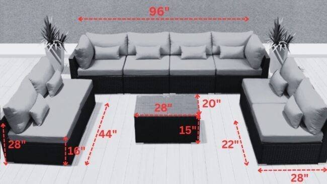 8 Seater Rattan Wicker Outdoor Conversation Sectional Sofa Set (Black &Red) - Image 2
