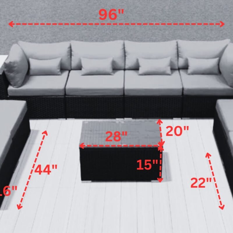 Rattan Wicker Outdoor Conversation Set 8 Seater Sectional Sofa (Black & Orange) - Image 2