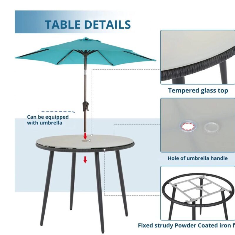 Outdoor Rope 5 Piece Dining Set(Black & Grey) Table Top: Without glass - Image 4