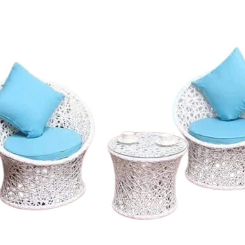 3 Piece Outdoor Rattan Wicker Bistro Patio and Glass Top Table(White & Sky Blue) - Image 4