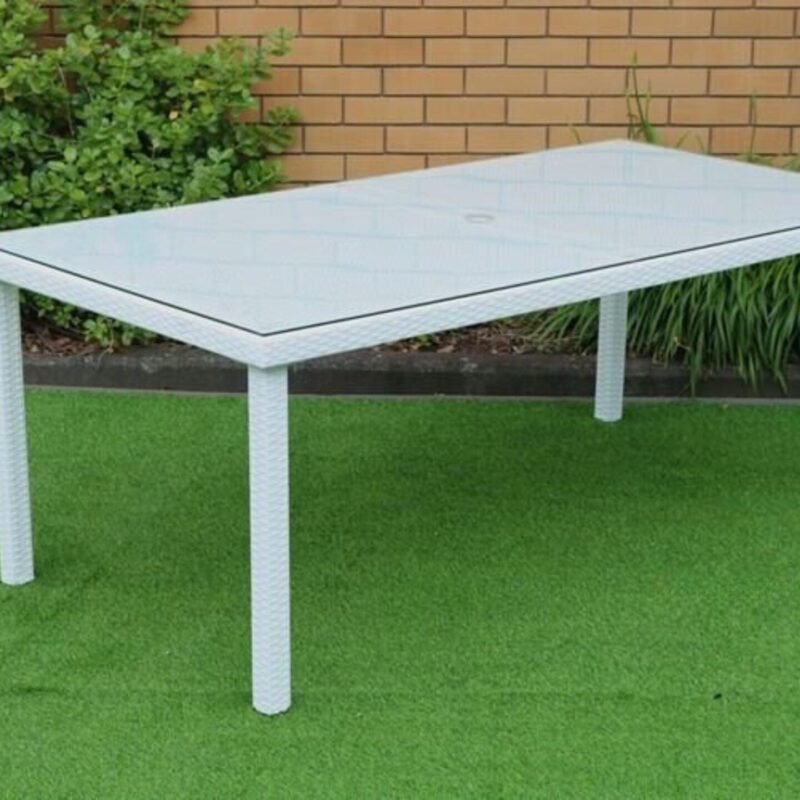 8 Seater Wicker Outdoor Dining Set With Cushion And Table(White & Dark Grey) Table Without Glass Top - Image 6