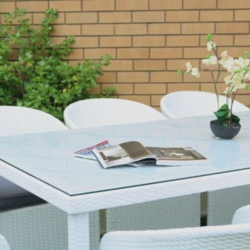 8 Seater Wicker Outdoor Dining Set With Cushion And Table(White & Dark Grey) Table Without Glass Top - Image 4