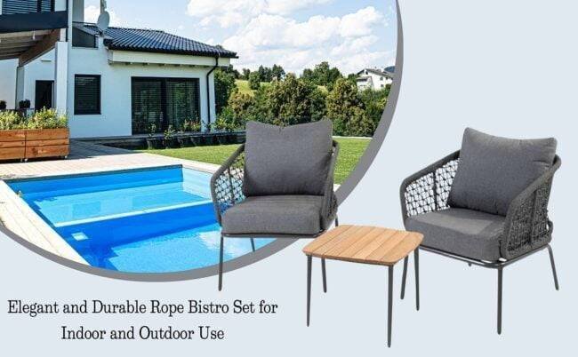 3 Piece Outdoor Rope Chairs with Cushion & Centre Table(Grey) - Image 4
