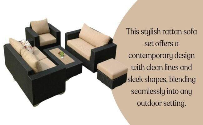 5 Piece Outdoor HDPE Wicker Sectional Sofa Conversation Set with Center Table and Ottoman(Black & Cream) - Image 5