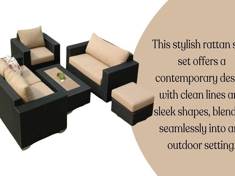 5 Piece Outdoor HDPE Wicker Sectional Sofa Conversation Set with Center Table and Ottoman(Black & Cream) - Image 5