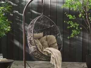 All Weather Wicker Single Seater Swing Chair (Dark Brown & Grey)