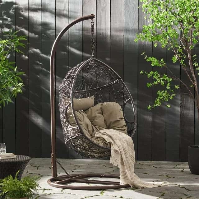 All Weather Wicker Single Seater Swing Chair (Dark Brown & Grey)