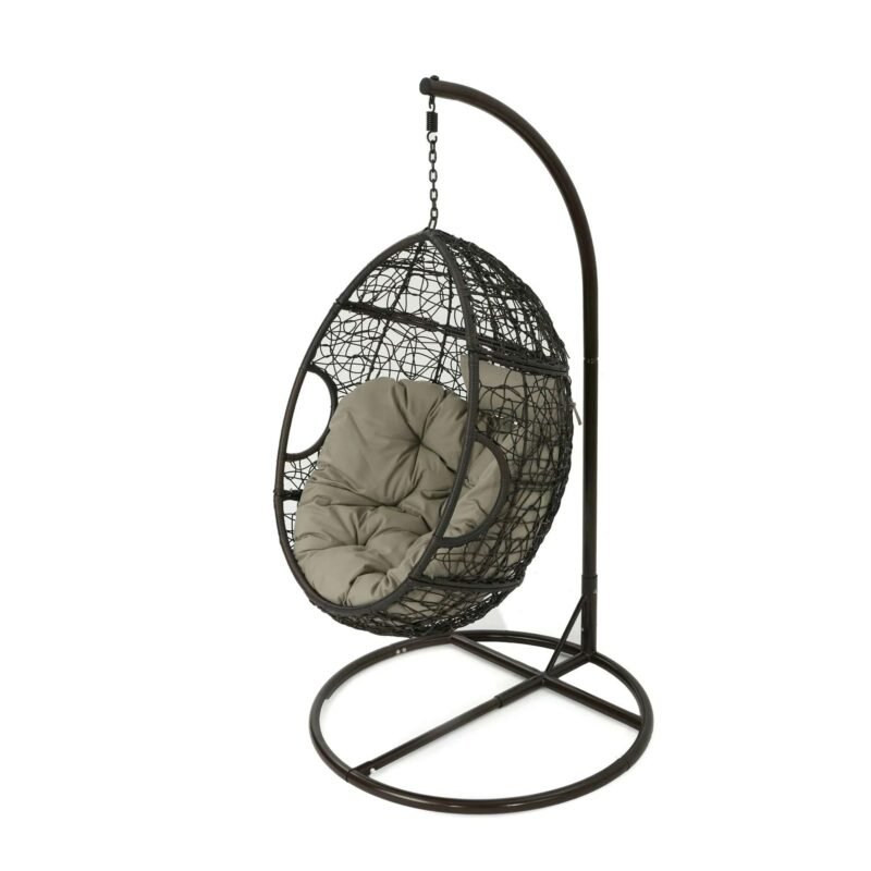 All Weather Wicker Single Seater Swing Chair (Dark Brown & Grey) - Image 6