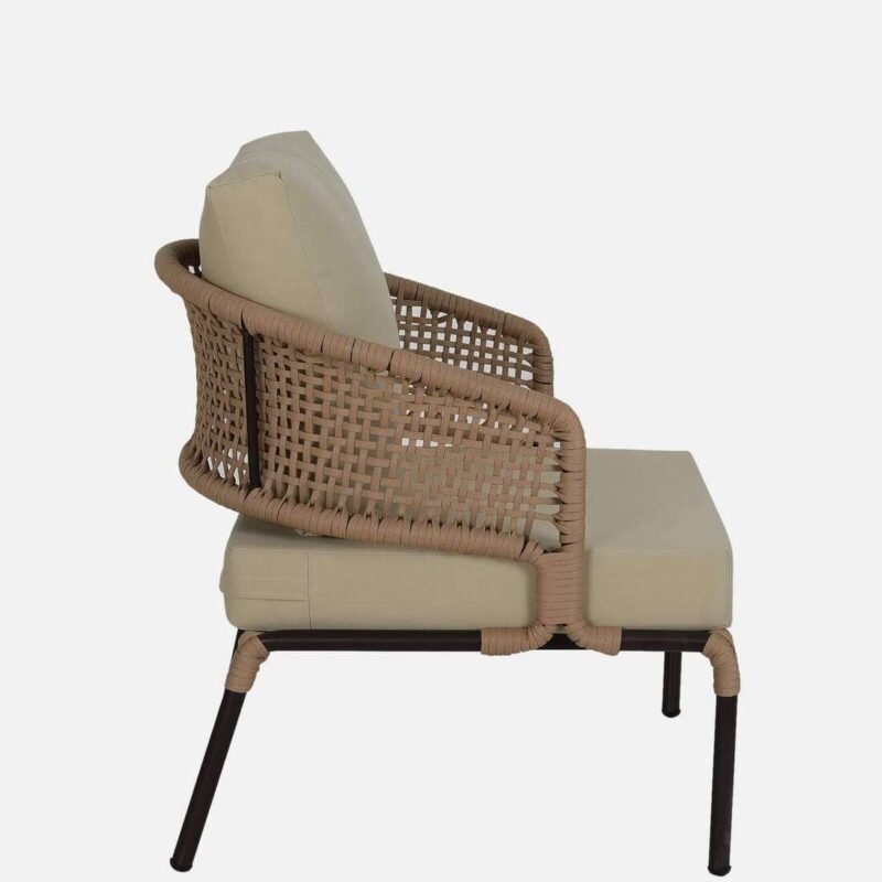 All-Weather Patio Rope Sofa Set with Glass Top Coffee Table (Beige & Cream) - Image 2