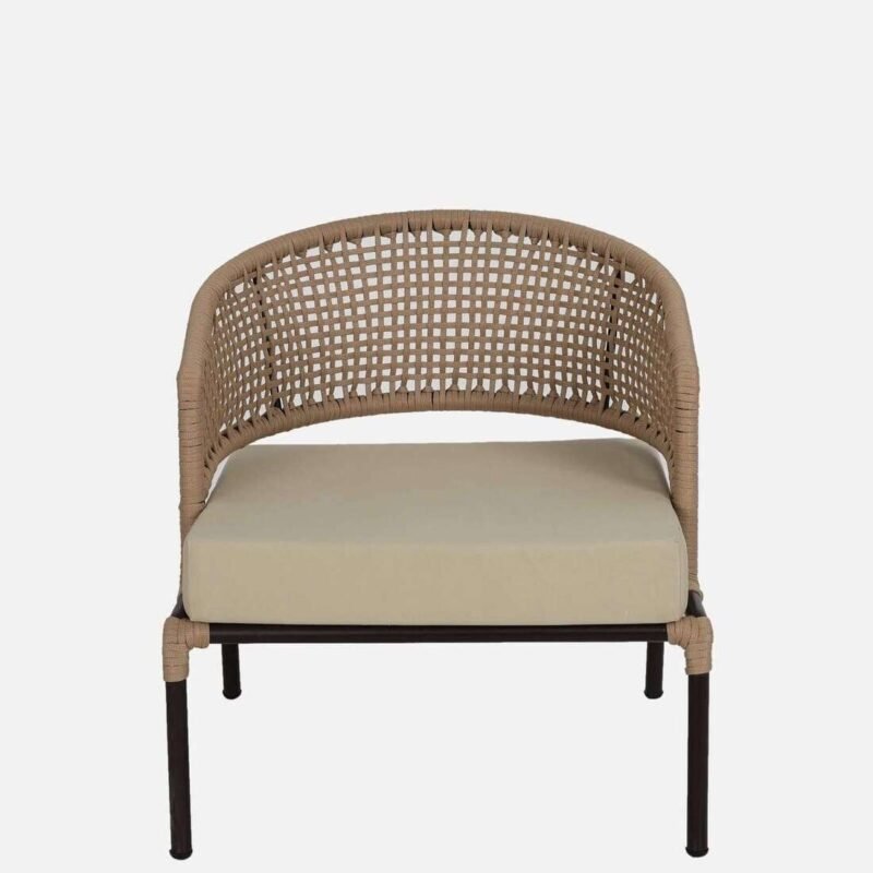 All-Weather Patio Rope Sofa Set with Glass Top Coffee Table (Beige & Cream) - Image 5