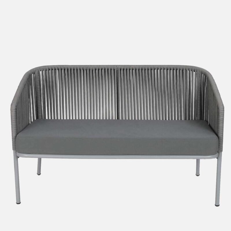 Outdoor 4 Piece Modern Woven Rope Patio Conversation Sets with Tempered Glass Tabletop (Grey) - Image 2