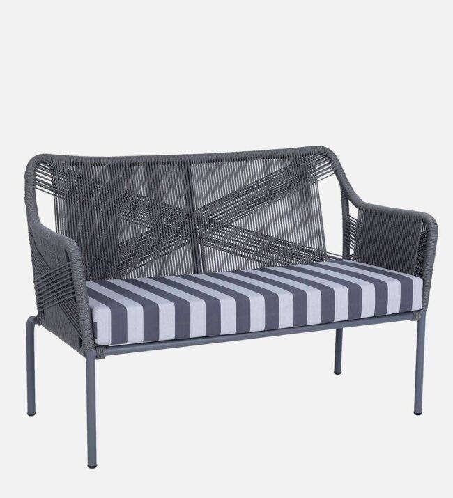 4-Piece Dark Grey Rope Sofa Set with Thick Cushions and Toughened Glass Top Table - Image 6