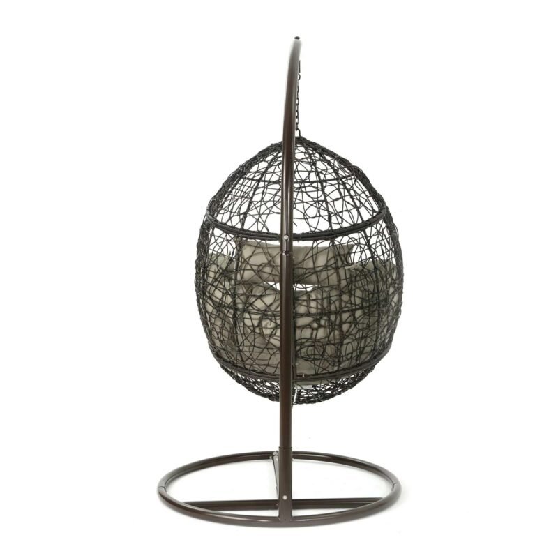 All Weather Wicker Single Seater Swing Chair (Dark Brown & Grey) - Image 8
