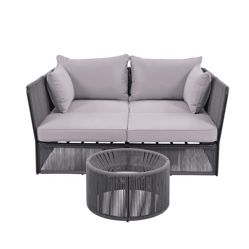 Outdoor Chaise Lounge Set Patio Daybed with Clear Tempered Glass Table (Grey) - Image 4