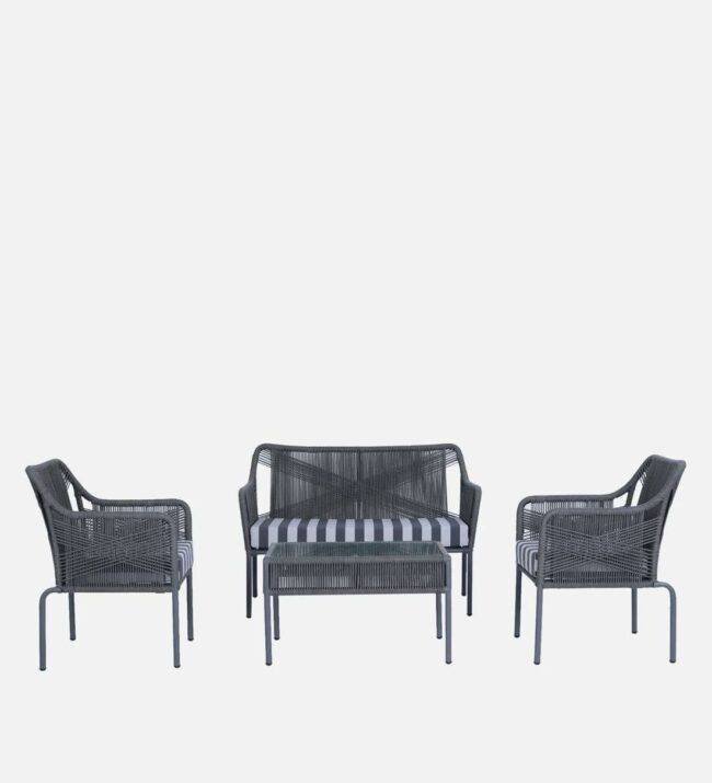 4-Piece Dark Grey Rope Sofa Set with Thick Cushions and Toughened Glass Top Table - Image 8