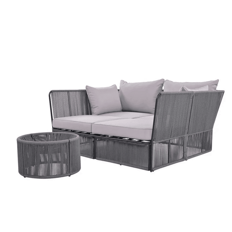 Outdoor Chaise Lounge Set Patio Daybed with Clear Tempered Glass Table (Grey) - Image 5