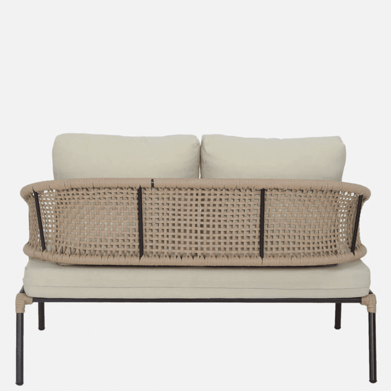 All-Weather Patio Rope Sofa Set with Glass Top Coffee Table (Beige & Cream) - Image 8