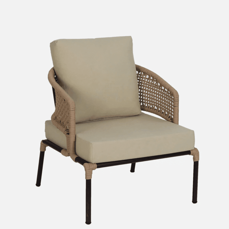 All-Weather Patio Rope Sofa Set with Glass Top Coffee Table (Beige & Cream) - Image 7