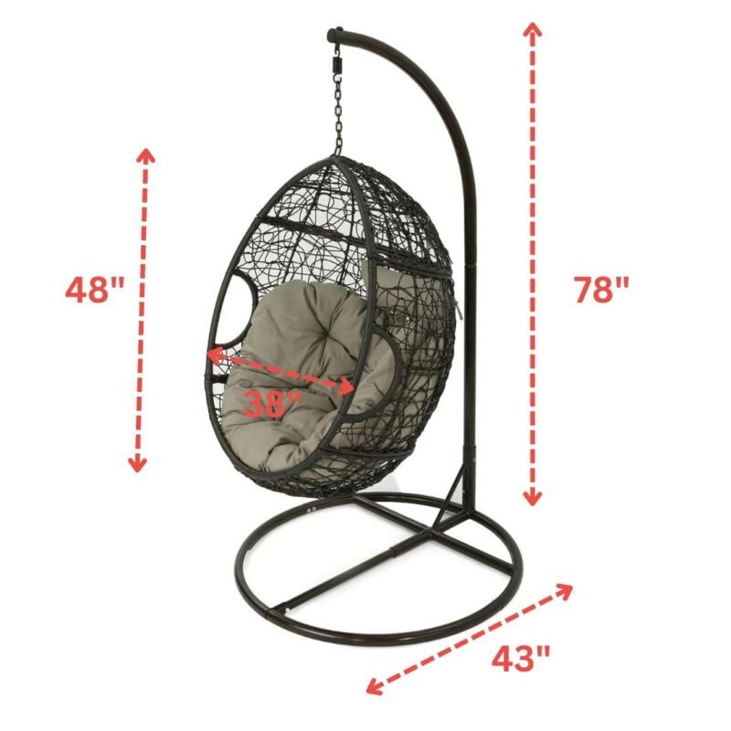 All Weather Wicker Single Seater Swing Chair (Dark Brown & Grey) - Image 2