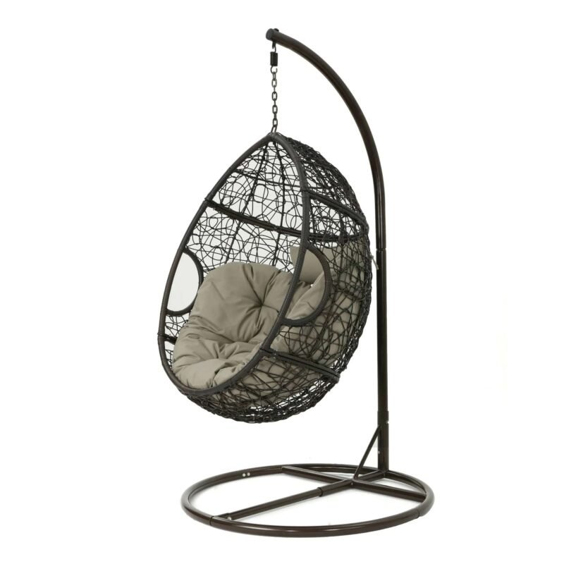 All Weather Wicker Single Seater Swing Chair (Dark Brown & Grey) - Image 10
