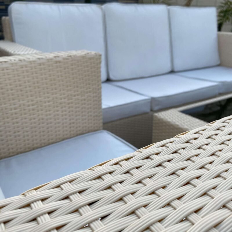 All Weather Rattan Wicker 6 Seater Sofa Set (Beige & Off White) - Image 5