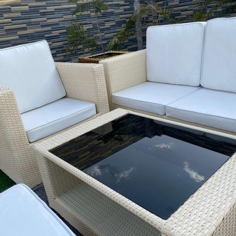 All Weather Rattan Wicker 6 Seater Sofa Set (Beige & Off White) - Image 8