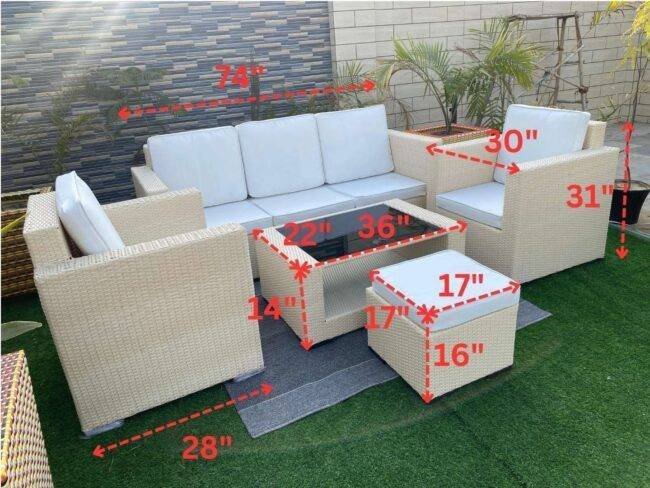 All Weather Rattan Wicker 6 Seater Sofa Set (Beige & Off White) - Image 2