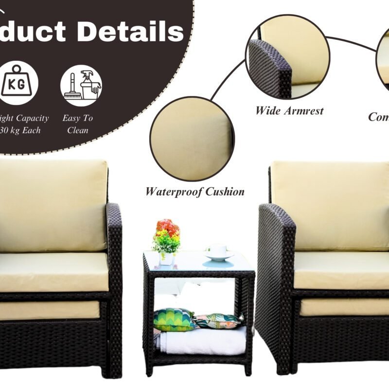 5 Piece Patio Wicker Chair and Ottoman Set (Dark Brown & Cream) - Image 4