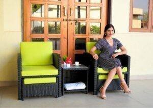 5-Piece Patio Set with Powder-Coated Iron Frame (Black & Light Green)