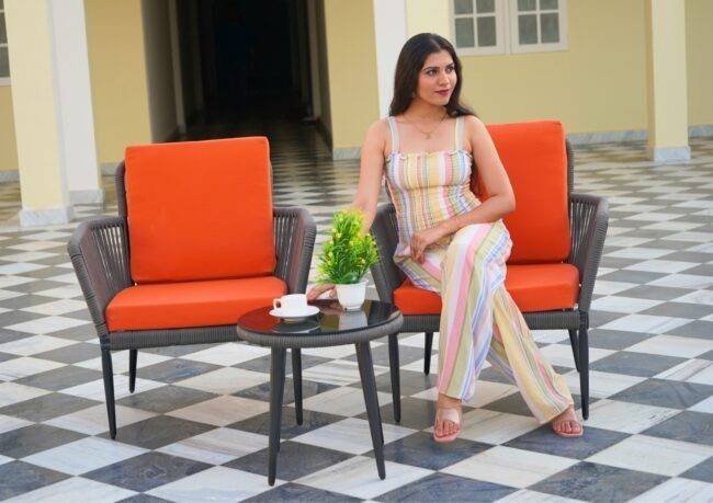 3 Piece Patio Outdoor All Weather Set (Grey & Orange)