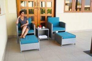 All Weather Wicker Patio 5 Piece Furniture (Silver Grey & Sky-Blue)