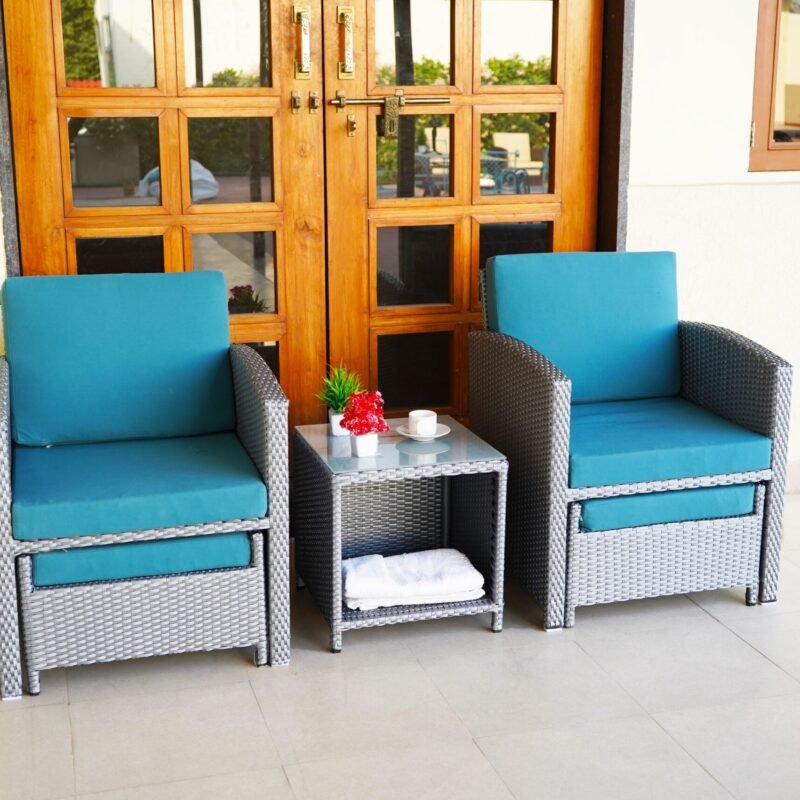 All Weather Wicker Patio 5 Piece Furniture (Silver Grey & Sky-Blue) - Image 3