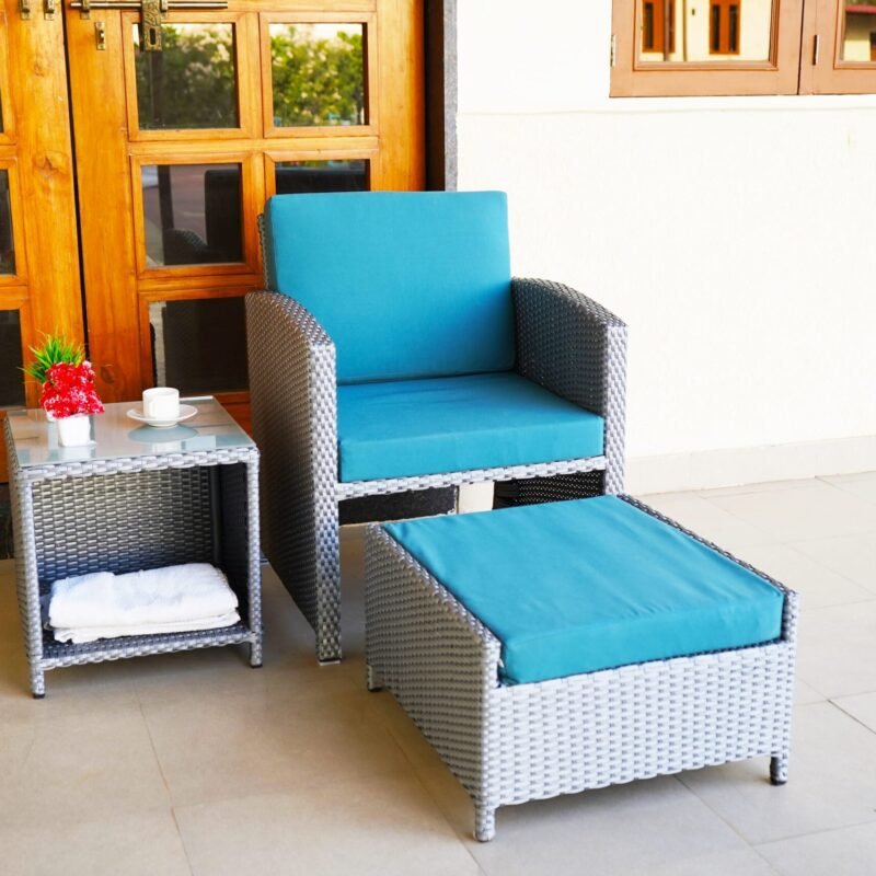 All Weather Wicker Patio 5 Piece Furniture (Silver Grey & Sky-Blue) - Image 4