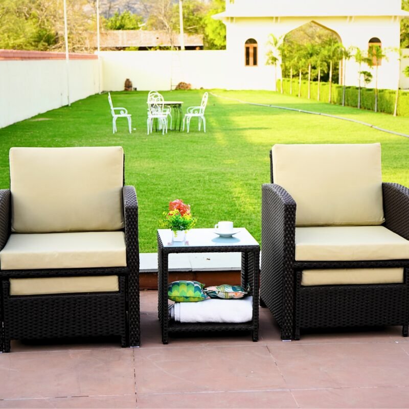5 Piece Patio Wicker Chair and Ottoman Set (Dark Brown & Cream) - Image 3