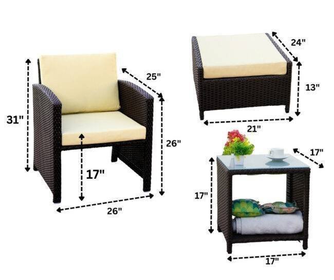 5 Piece Patio Wicker Chair and Ottoman Set (Dark Brown & Cream) - Image 2